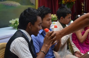 Testing the sense of smell... with students of Ram Krishna Mission Photo: NESFAS