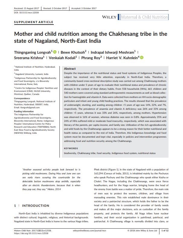 NIN-Mother and child nutrition among the Chakhesang tribe in the state of Nagaland, North‐East India thumbnail